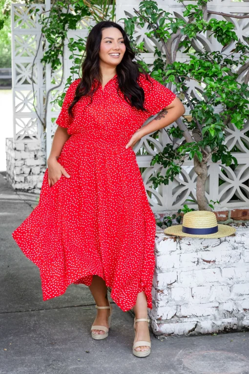 Cameron Dress in Red & White
