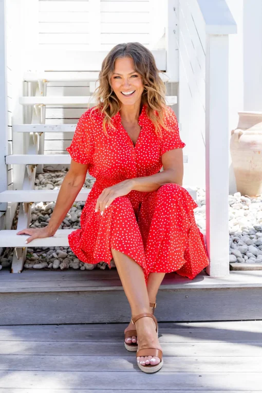 Cameron Dress in Red & White