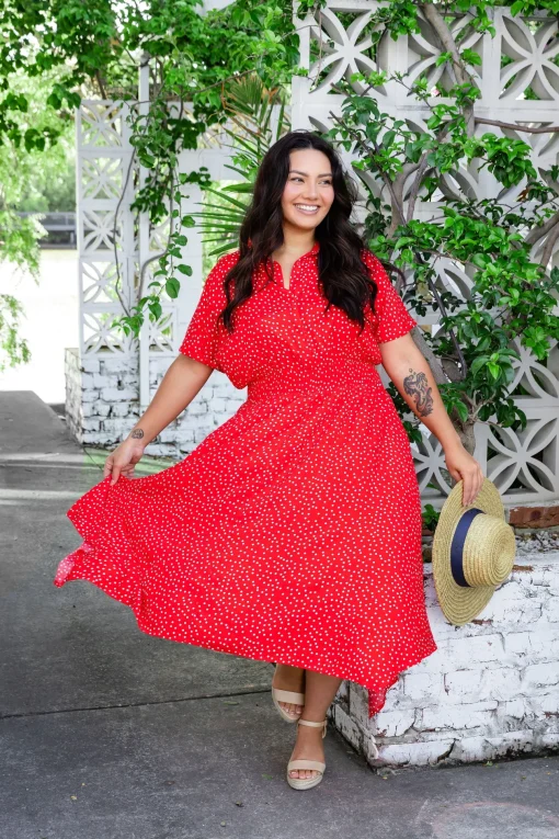 Cameron Dress in Red & White