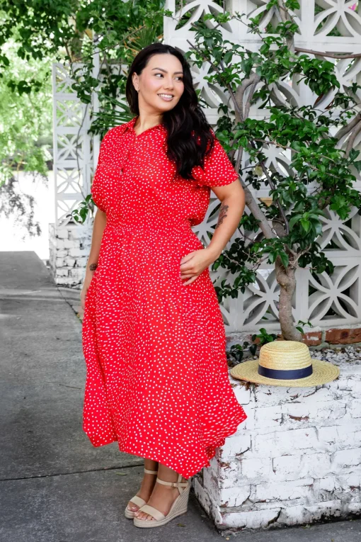 Cameron Dress in Red & White