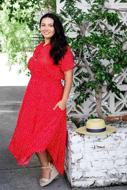 Cameron Dress in Red & White