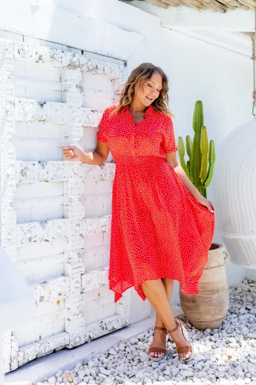 Cameron Dress in Red & White