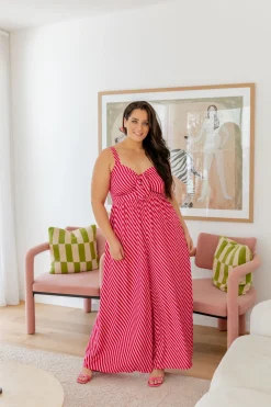 Christina Jumpsuit in Candy Stripe Red/Pink