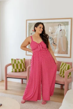 Christina Jumpsuit in Candy Stripe Red/Pink