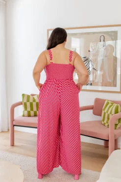 Christina Jumpsuit in Candy Stripe Red/Pink