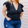 Clara Frill Sleeve Top in Black