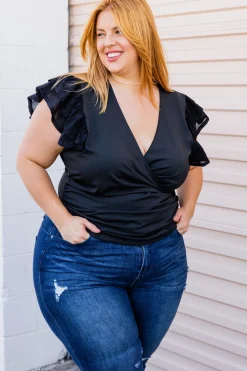 Clara Frill Sleeve Top in Black
