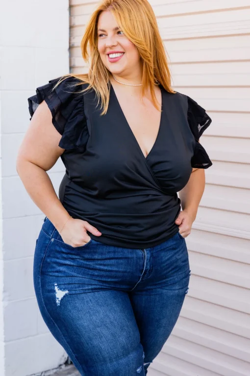 Clara Frill Sleeve Top in Black