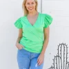 Clara Frill Sleeve Top in Green