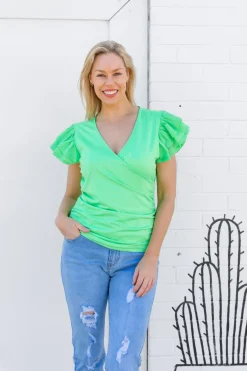 Clara Frill Sleeve Top in Green
