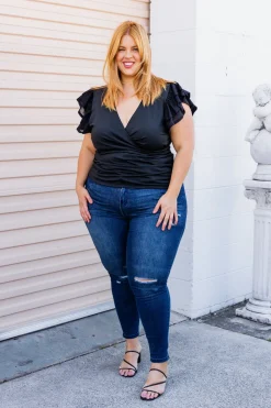 Clara Frill Sleeve Top in Black