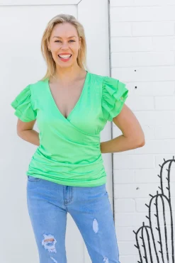 Clara Frill Sleeve Top in Green