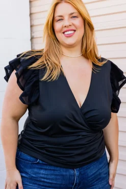 Clara Frill Sleeve Top in Black