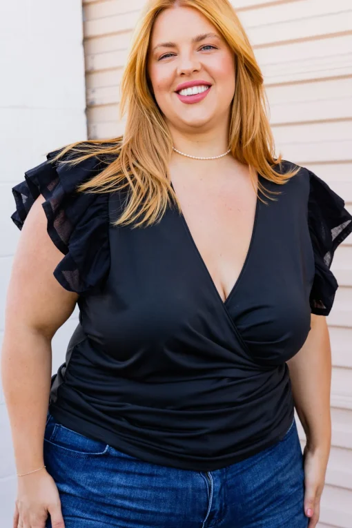 Clara Frill Sleeve Top in Black