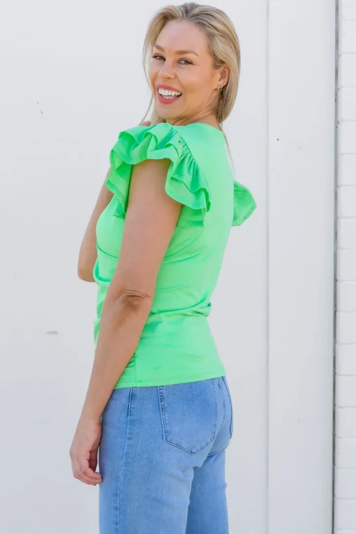 Clara Frill Sleeve Top in Green