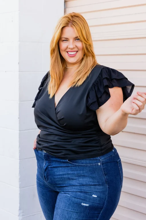 Clara Frill Sleeve Top in Black