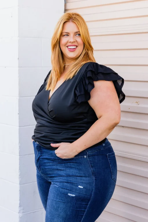 Clara Frill Sleeve Top in Black