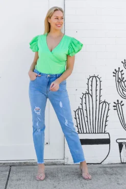 Clara Frill Sleeve Top in Green