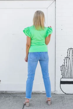 Clara Frill Sleeve Top in Green