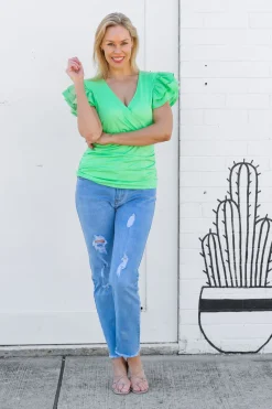 Clara Frill Sleeve Top in Green