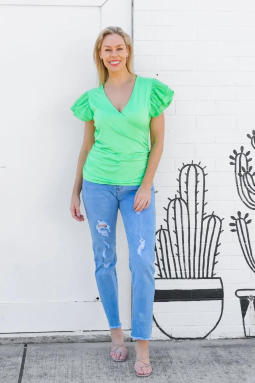 Clara Frill Sleeve Top in Green
