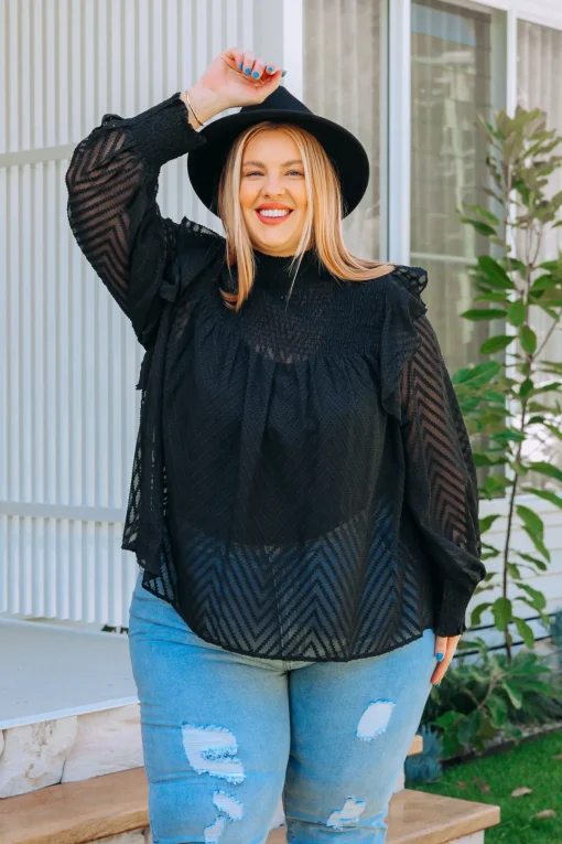 Cora Long Sleeve Top in Black