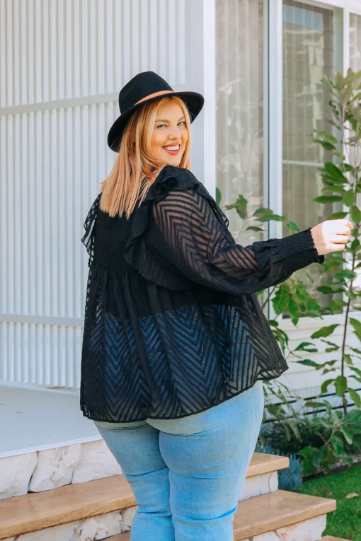 Cora Long Sleeve Top in Black