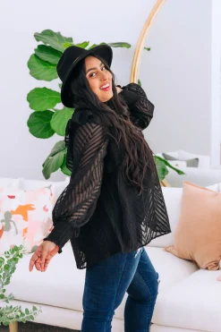 Cora Long Sleeve Top in Black