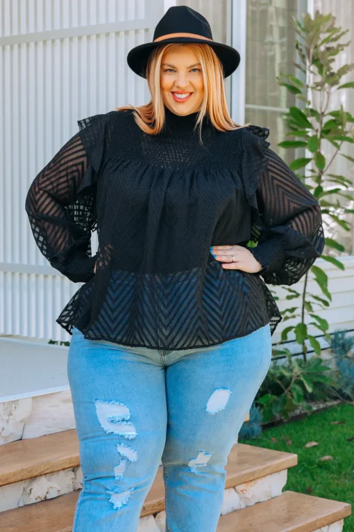 Cora Long Sleeve Top in Black