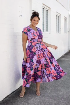 Ellie Floral Maxi Dress in Purple
