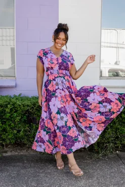 Ellie Floral Maxi Dress in Purple