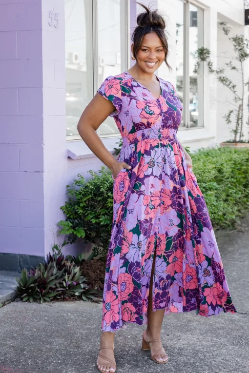 Ellie Floral Maxi Dress in Purple