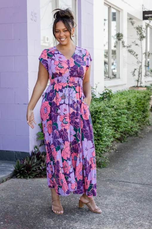 Ellie Floral Maxi Dress in Purple