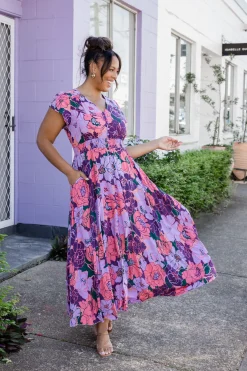 Ellie Floral Maxi Dress in Purple
