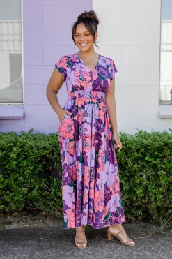 Ellie Floral Maxi Dress in Purple
