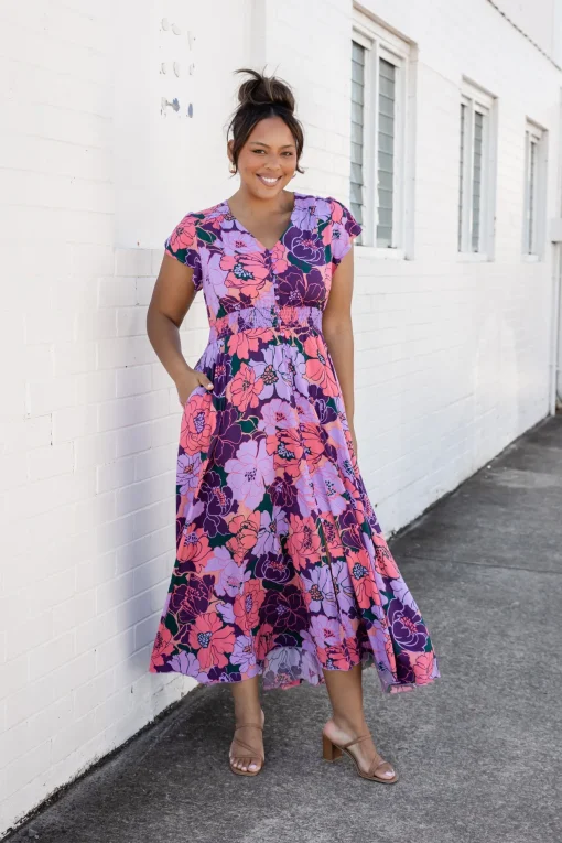 Ellie Floral Maxi Dress in Purple