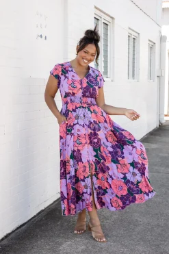 Ellie Floral Maxi Dress in Purple