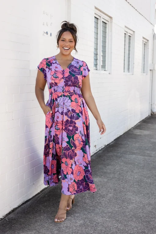 Ellie Floral Maxi Dress in Purple