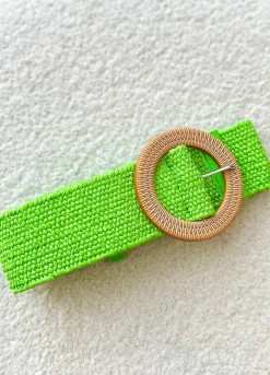 Extra Length Stretch Belt with Flat Buckle in Green