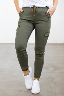 Florence Denim Joggers in Khaki
