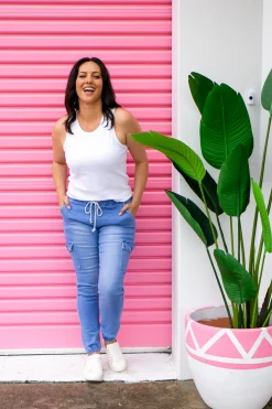 Florence Denim Joggers in Sky Blue