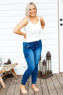 Florence Denim Joggers in Dark Blue