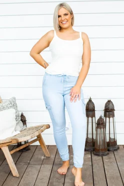 Florence Denim Joggers in Light Blue