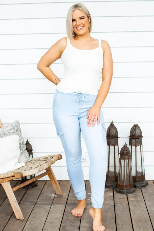 Florence Denim Joggers in Light Blue