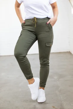 Florence Denim Joggers in Khaki