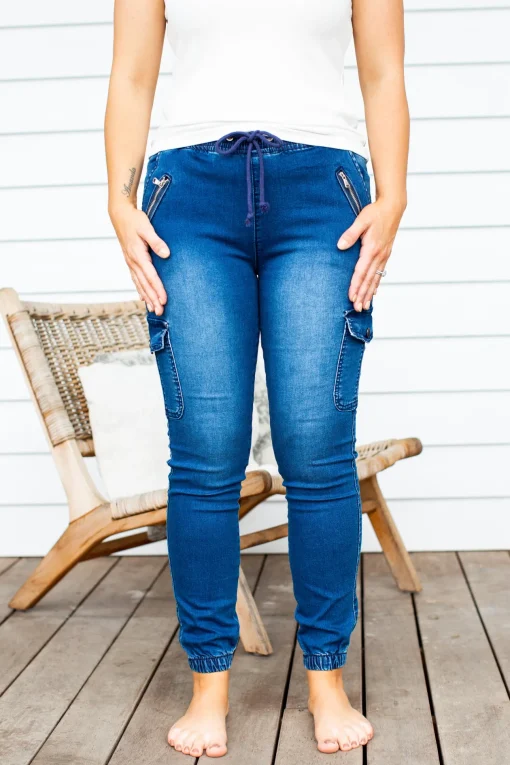 Florence Denim Joggers in Dark Blue