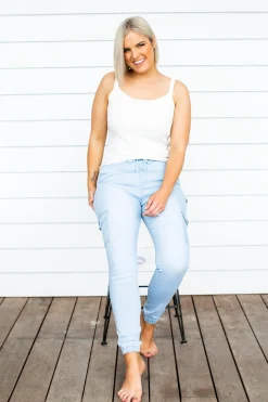 Florence Denim Joggers in Light Blue