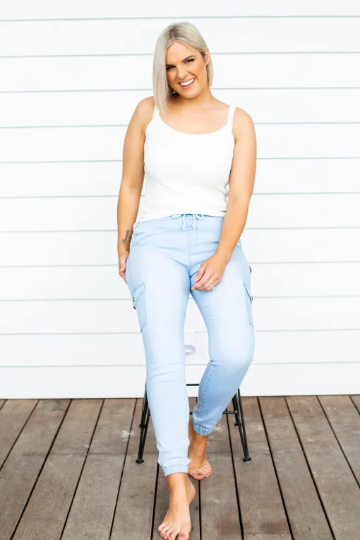 Florence Denim Joggers in Light Blue
