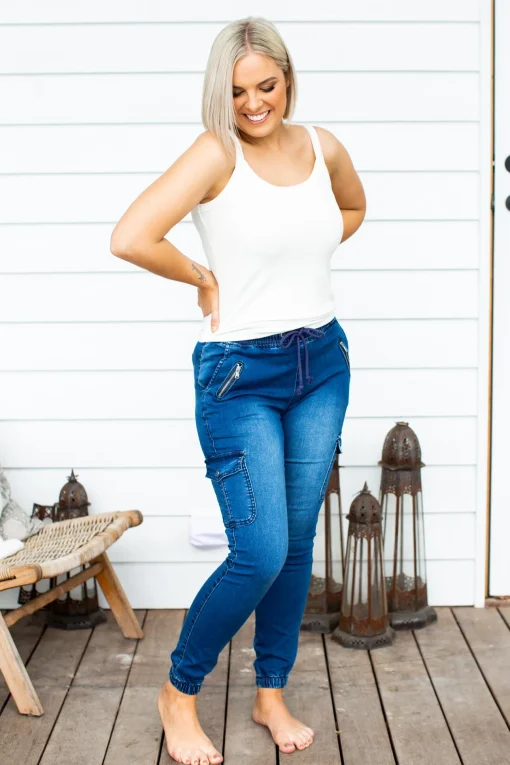 Florence Denim Joggers in Dark Blue