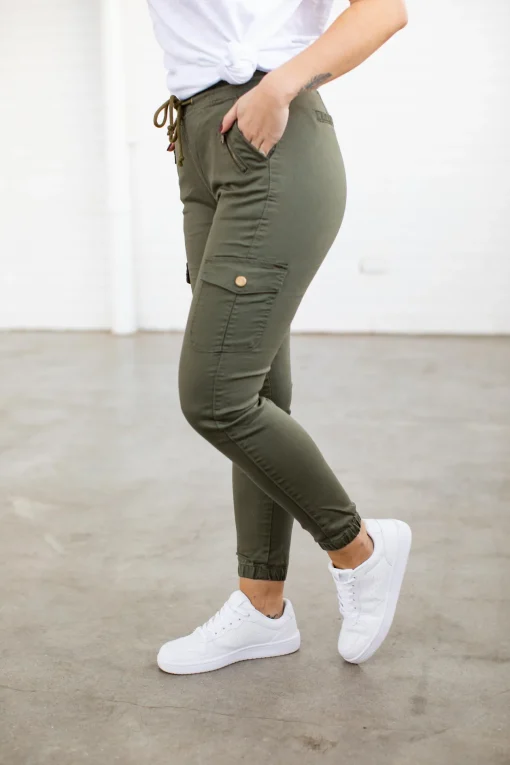Florence Denim Joggers in Khaki
